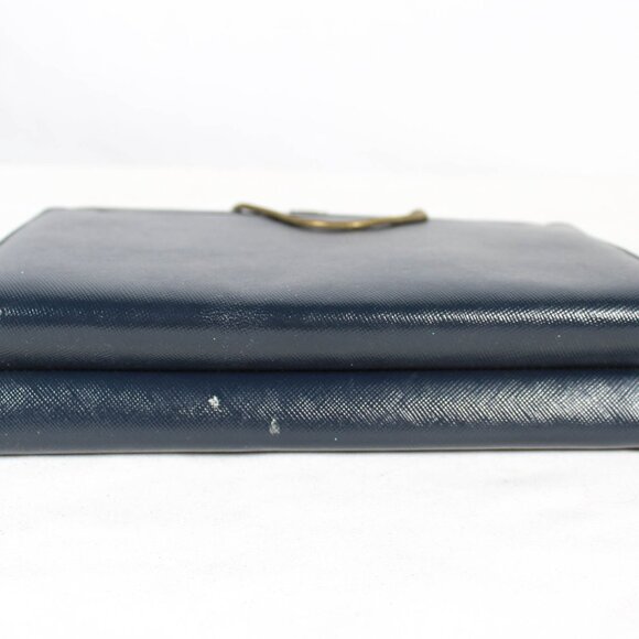 Vintage 1950s Navy Faux Leather Handbag with Art Deco Latch & Metal Chain - Picture 13 of 16